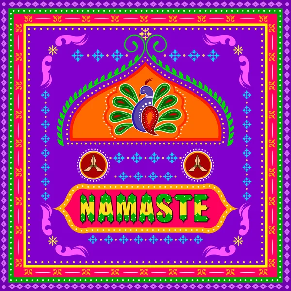 พื้นหลัง Namaste ในสไตล์ศิลปะรถบรรทุกอินเดีย — ภาพเวกเตอร์สต็อก