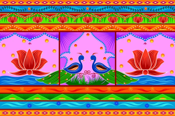 Fond floral Kitsch dans le style Indian Truck Art — Image vectorielle