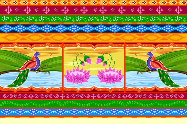 Fond floral Kitsch dans le style Indian Truck Art — Image vectorielle