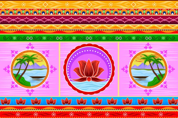 Floral Kitsch background in Indian Truck Art style — Stock Vector