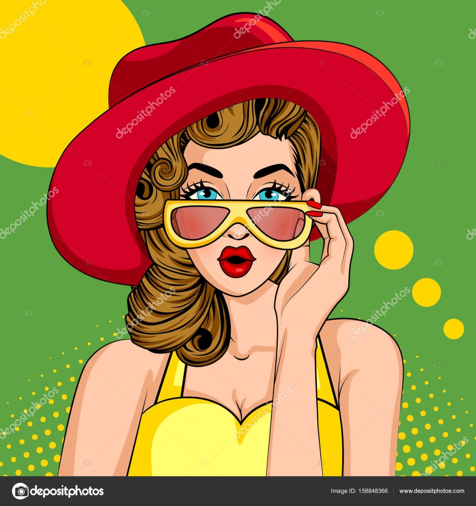 Pop art style retro lady wearing sunglasses Stock Vector by ©PremiumStock  158848366