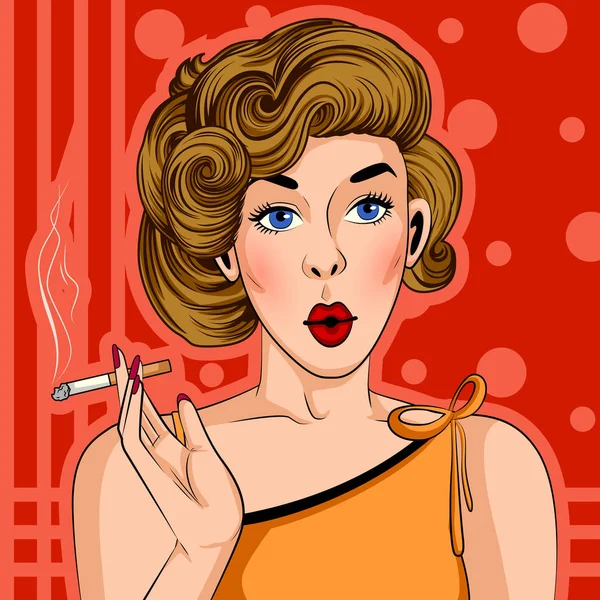 Pop arte estilo retro senhora fumar cigarro —  Vetores de Stock