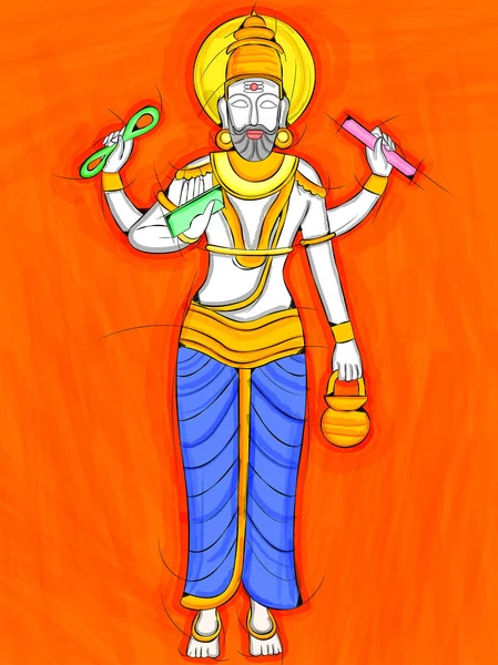 Vintage standbeeld van Indiase God Vishwakarma Sculpture — Stockvector