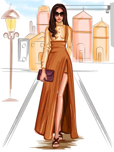 Moderna mujer de moda elegante modelo de moda — Vector de stock