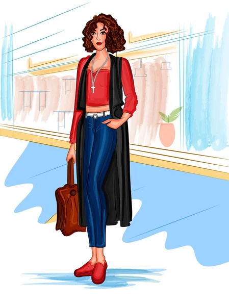 Moderna mujer de moda elegante modelo de moda — Vector de stock