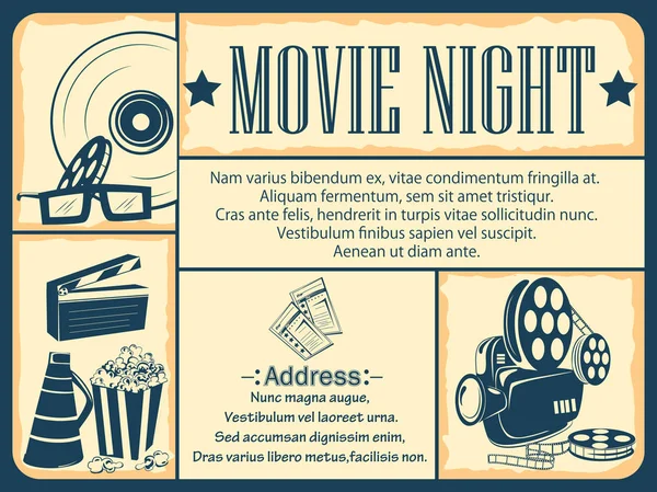 Cartel para el festival de cine noche de fiesta — Vector de stock