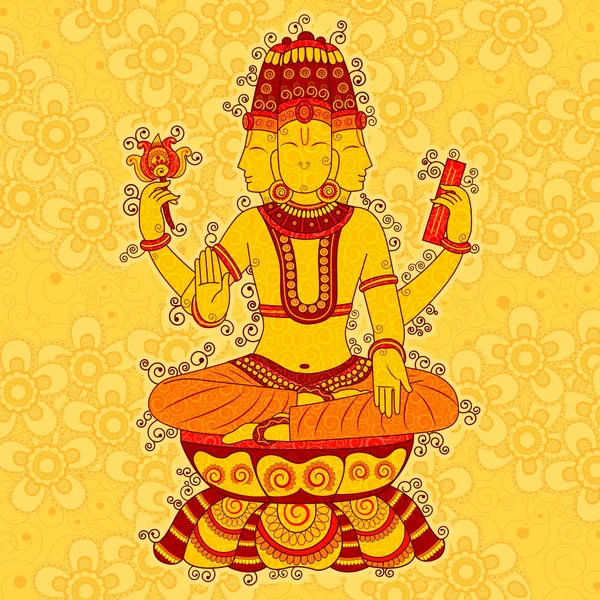 Vintage Statue of Indian Lord Brahma in India art style — Stock Vector