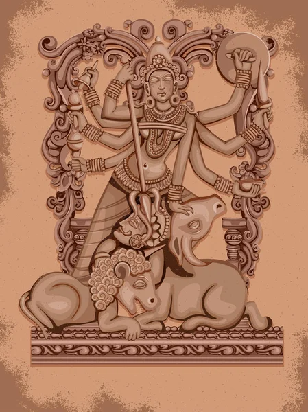 Indiase godin Durga sculptuur voor Durga Puja vakantie festival van India in Dussehra Vijayadashami Navratri — Stockvector