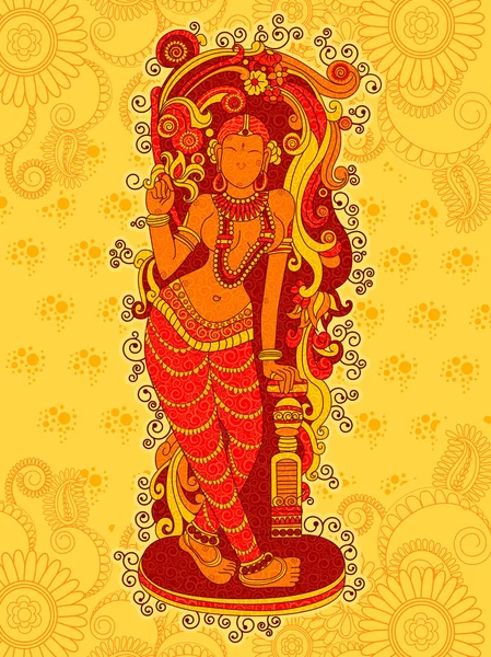 Statue vintage de sculpture indienne féminine dans un style d'art floral — Image vectorielle