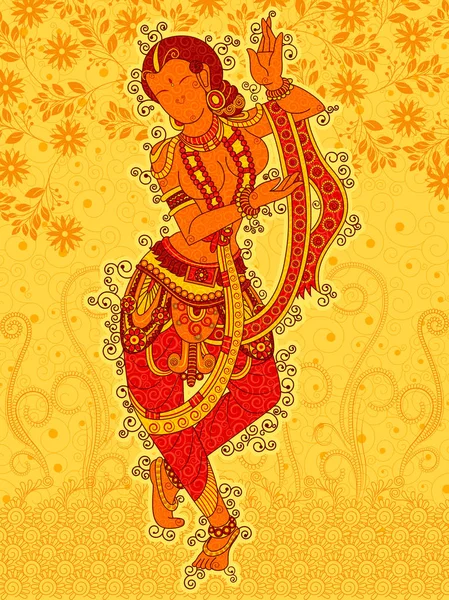 ヴィンテージ花柄アート スタイルでインドの女性彫刻像 — ストックベクタ