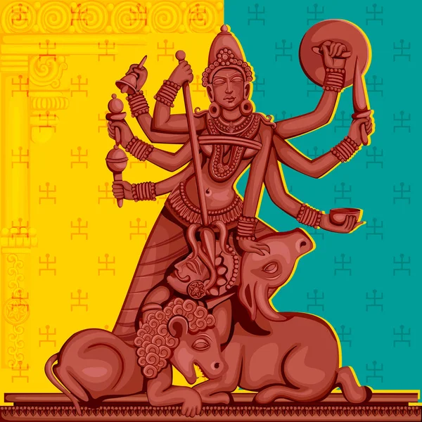 Indian Goddess Durga sculpture for Durga Puja holiday festival of India in Dussehra Vijayadashami Navratri — Stock Vector