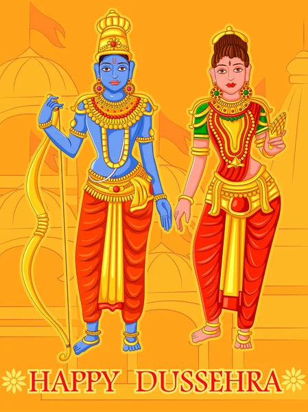 Estatua del dios indio Rama y Sita para el feliz festival Dussehra de la India — Vector de stock