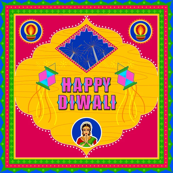 Arka plan Hint kamyon kitsch sanat tarzı tebrik mutlu Diwali Hindistan Festivali — Stok Vektör