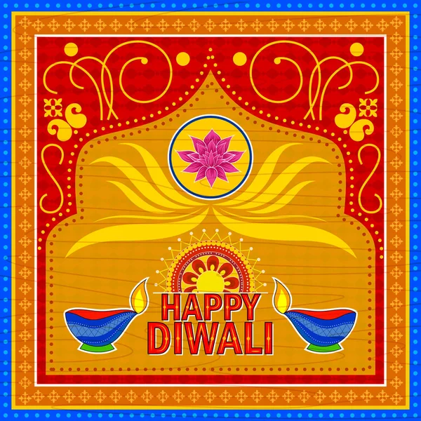 Fondo de felicitación del festival Happy Diwali India en estilo de arte kitsch camión indio — Vector de stock