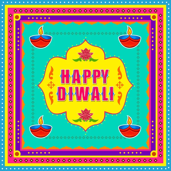 Fondo de felicitación del festival Happy Diwali India en estilo de arte kitsch camión indio — Vector de stock
