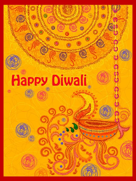 Feliz festival Diwali India saludo fondo en estilo de arte garabato indio — Vector de stock