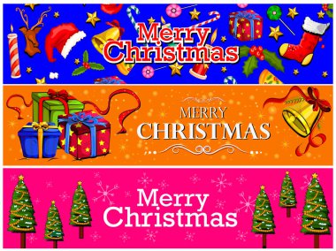 Mutlu Noeller ve mutlu yeni yıl tatili kutlama arka plan için Banner başlığı dekore edilmiş