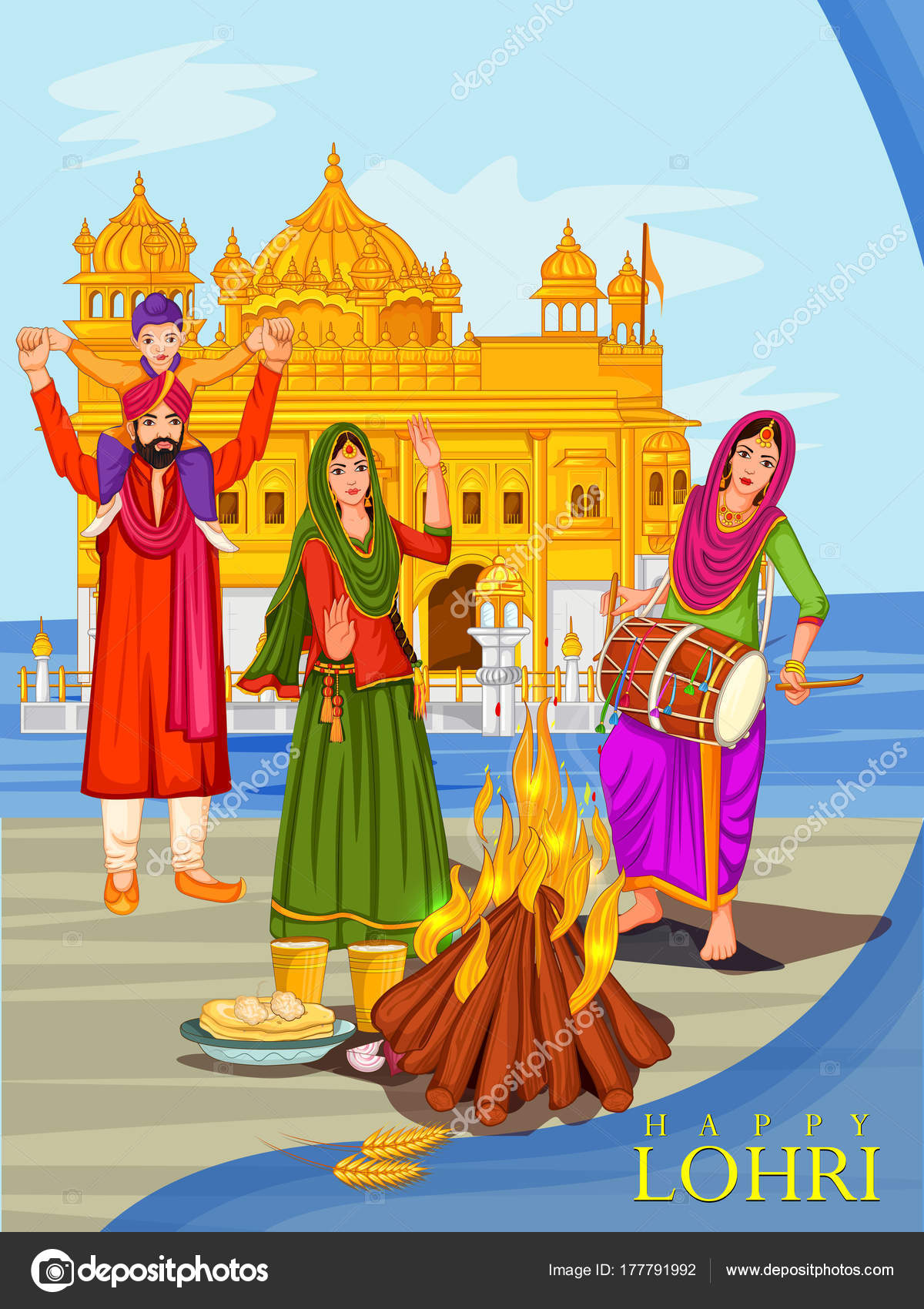 Harvest festival of Punjab, India Happy Lohri holiday ...