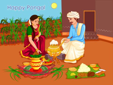 Mutlu Pongal dini geleneksel festival Tamil Nadu Hindistan kutlama arka plan