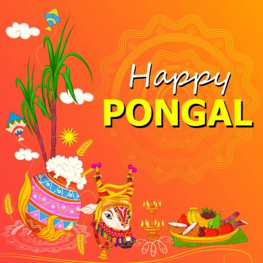 Mutlu Pongal dini geleneksel festival Tamil Nadu Hindistan kutlama arka plan