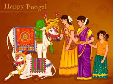 Mutlu Pongal dini geleneksel festival Tamil Nadu Hindistan kutlama arka plan