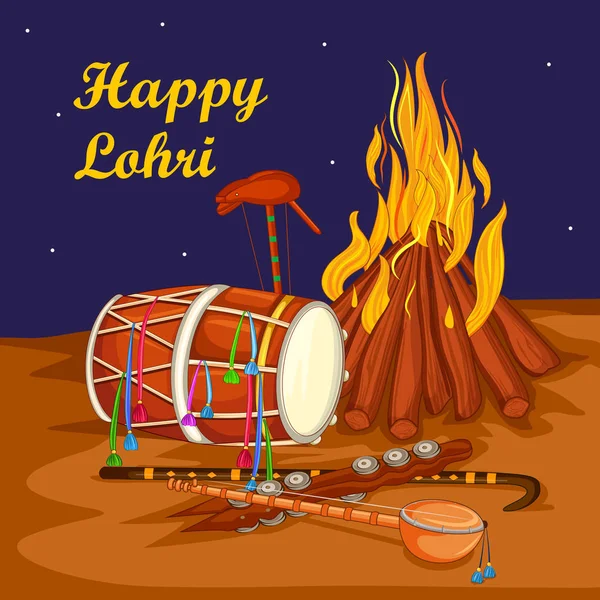 Skördefest i Punjab, Indien Happy Lohri holiday bakgrund — Stock vektor