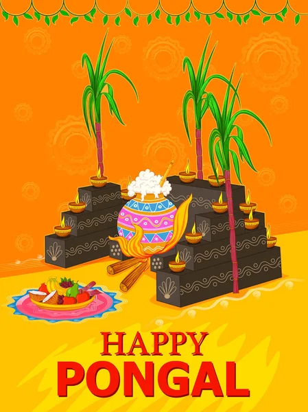 Boldog Pongal vallási hagyományos fesztivál India Tamil Nadu ünnepe háttér — Stock Vector