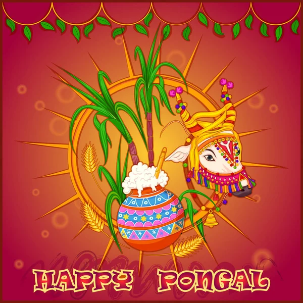 Happy Pongal religious traditional festival of Tamil Nadu India celebration background — Stock Vector