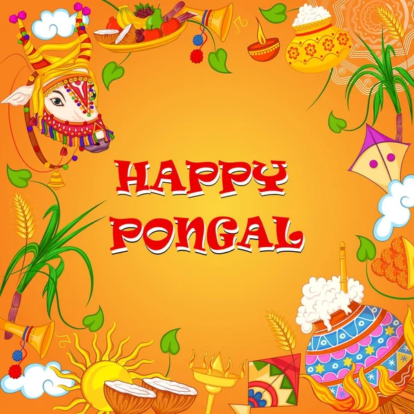 Boldog Pongal vallási hagyományos fesztivál India Tamil Nadu ünnepe háttér — Stock Vector