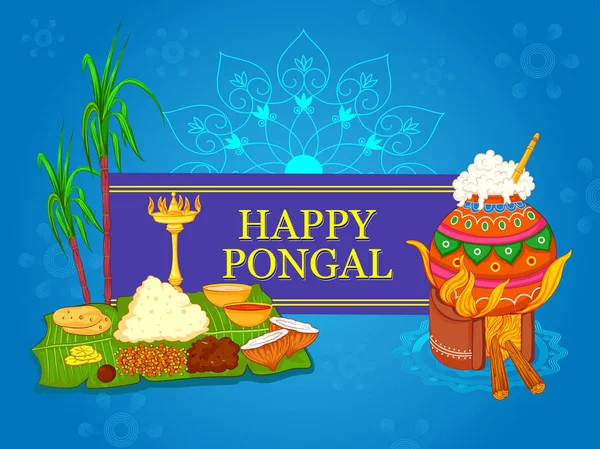 タミル ・ ナードゥ州のインドの祭典背景の幸せ Pongal 宗教的な伝統的な祭り — ストックベクタ