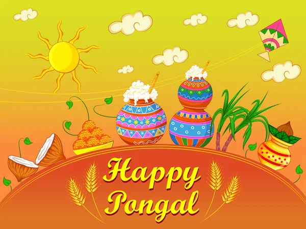 Feliz Pongal religiosa tradicional festival de Tamil Nadu Índia celebração fundo — Vetor de Stock