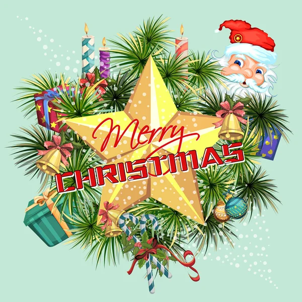 Weihnachtsmann und Elfe mit Geschenk in frohe Weihnachten und frohes neues Jahr Feiertag Hintergrund — Stockvektor