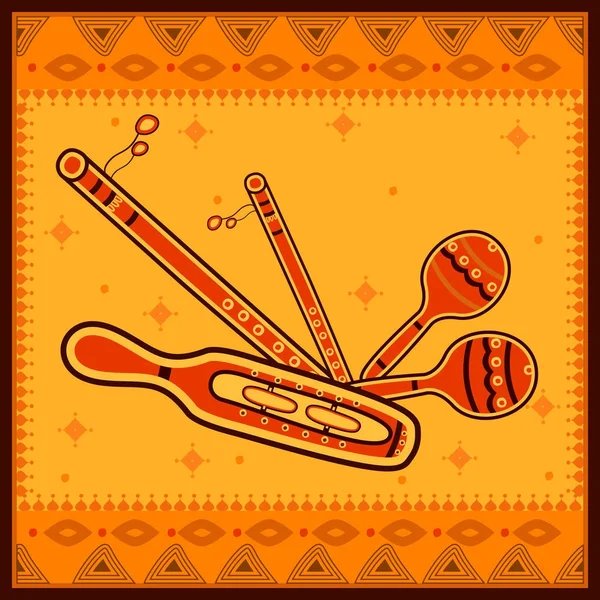 Manjira e Rattle Instrumento musical na Índia estilo de arte popular desi — Vetor de Stock
