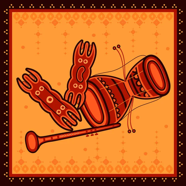 Индийский музыкальный инструмент в стиле индийского народного искусства — стоковый вектор