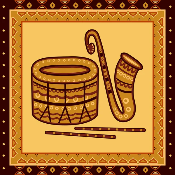 Batteria e sassofono Strumento musicale in India desi folk art style — Vettoriale Stock