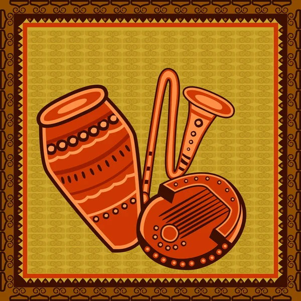 Congo e tromba Strumento musicale in India desi folk art style — Vettoriale Stock