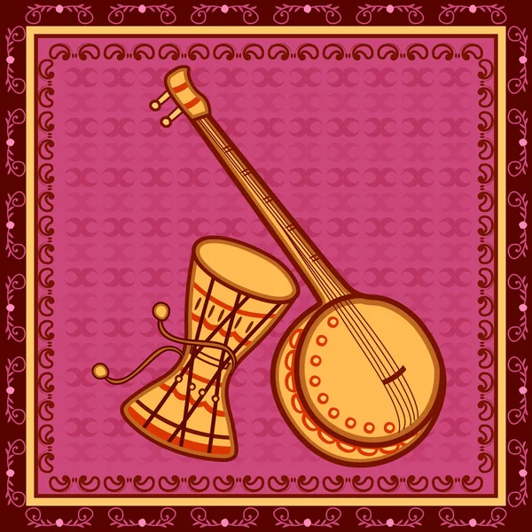 Ektara and Damru Music instrument in India desi folk art style — Stock Vector