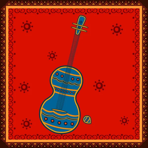 भारत में गिटार संगीत वाद्ययंत्र देसी लोक कला शैली — स्टॉक वेक्टर