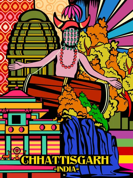 Exhibición culutral colorida de Chhattisgarh del estado en la India — Vector de stock