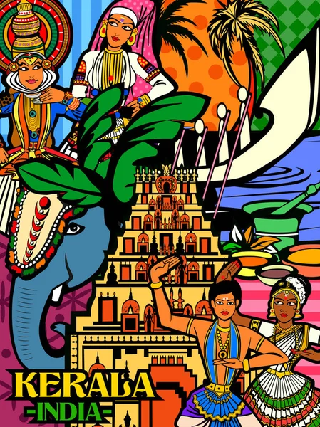 Affichage culutral coloré de l'État du Kerala en Inde — Image vectorielle