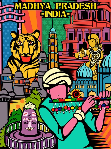 Exposição culutral colorida de Estado Madhya Pradesh na Índia — Vetor de Stock