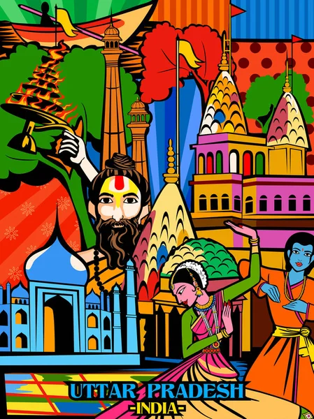 Farbenfrohe kulturelle Darstellung des Staates uttar pradesh in Indien — Stockvektor