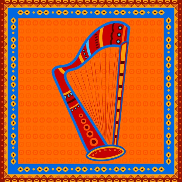 Arpa Strumento musicale in India desi folk art style — Vettoriale Stock
