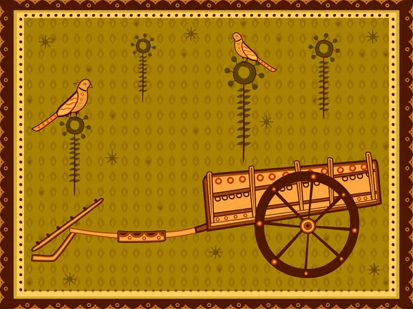Hand cart Thela transport in India desi folk art style — Stock Vector