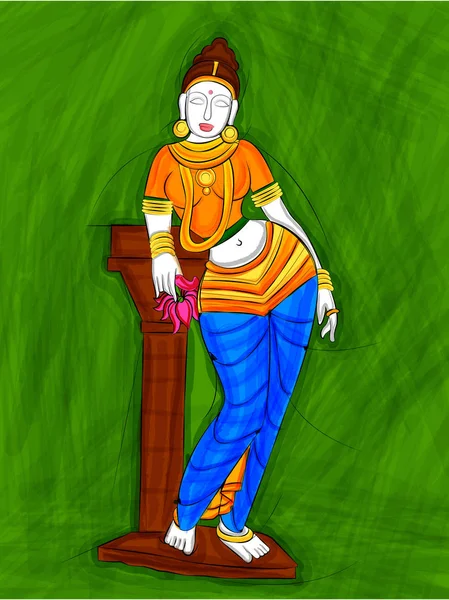 Винтажная статуя индийской женщины Скульптура акварельной живописи — стоковый вектор