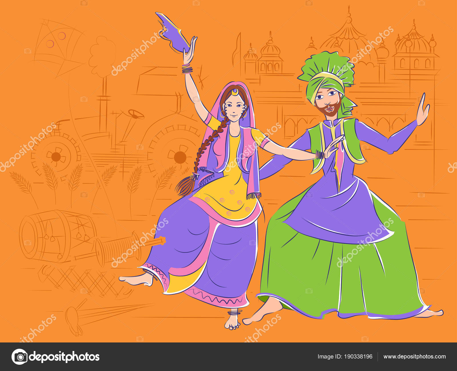 Couple performing Bhangra folk dance of Punjab India Stock Vector by  PremiumStock 190338196