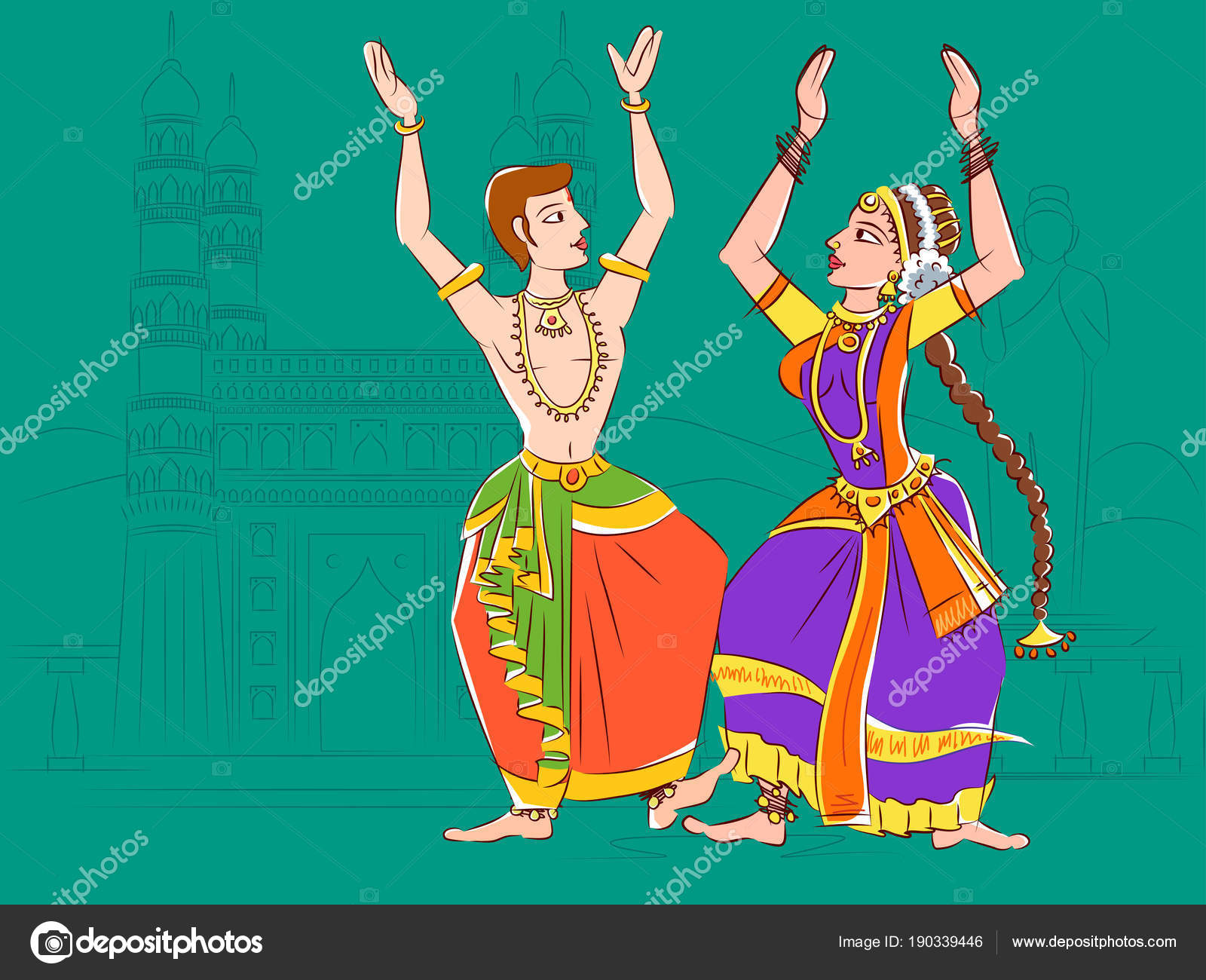 Couple performing Kuchipudi classical dance of Andhra Pradesh, India Stock  Vector Image by ©PremiumStock #190339446