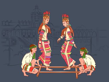 Cheraw halk dansları Mizoram, Hindistan'ın performans Çift