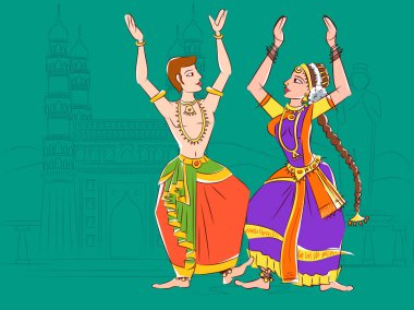 Couple performing Kuchipudi classical dance of Andhra Pradesh, India clipart