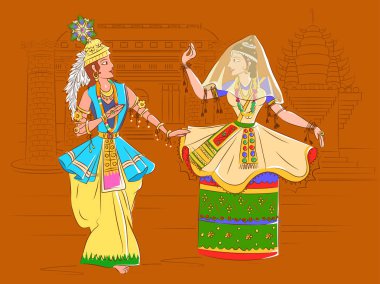 Manipur, Hindistan'ın Manipuram klasik dans performans Çift